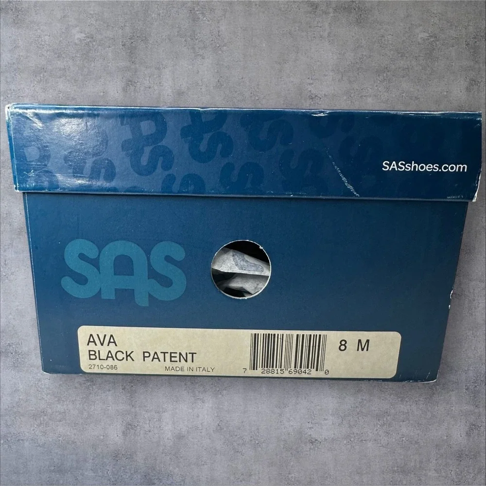 SAS AVA ITALIAN LEATHER Black Patent Leather Peep-toe 1.5